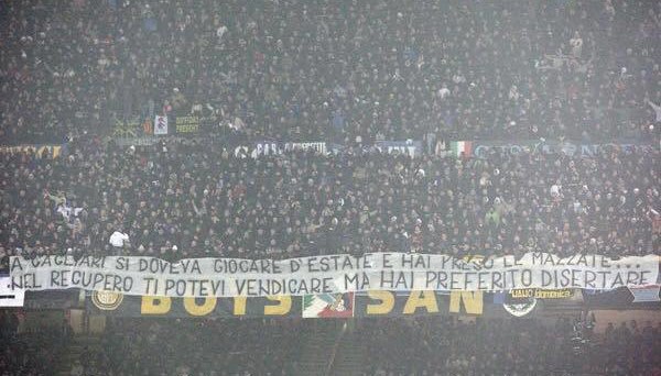 2011 derby di Milano, Curva Nord "A cagliari si doveva giocare d'estate e hai preso le mazzate, nel recupero ti potevi vendicare... ma hai preferito disertare"